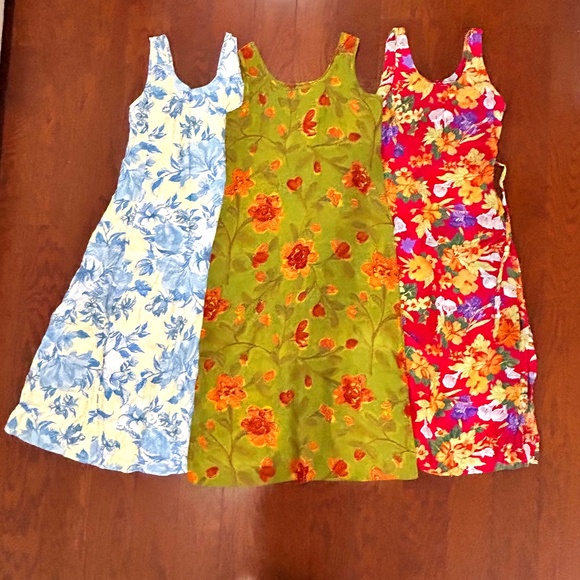 3 Vintage 90s Midi Floral Sundresses Express Friends Rayon Column Tank sz Medium - Picture 1 of 7